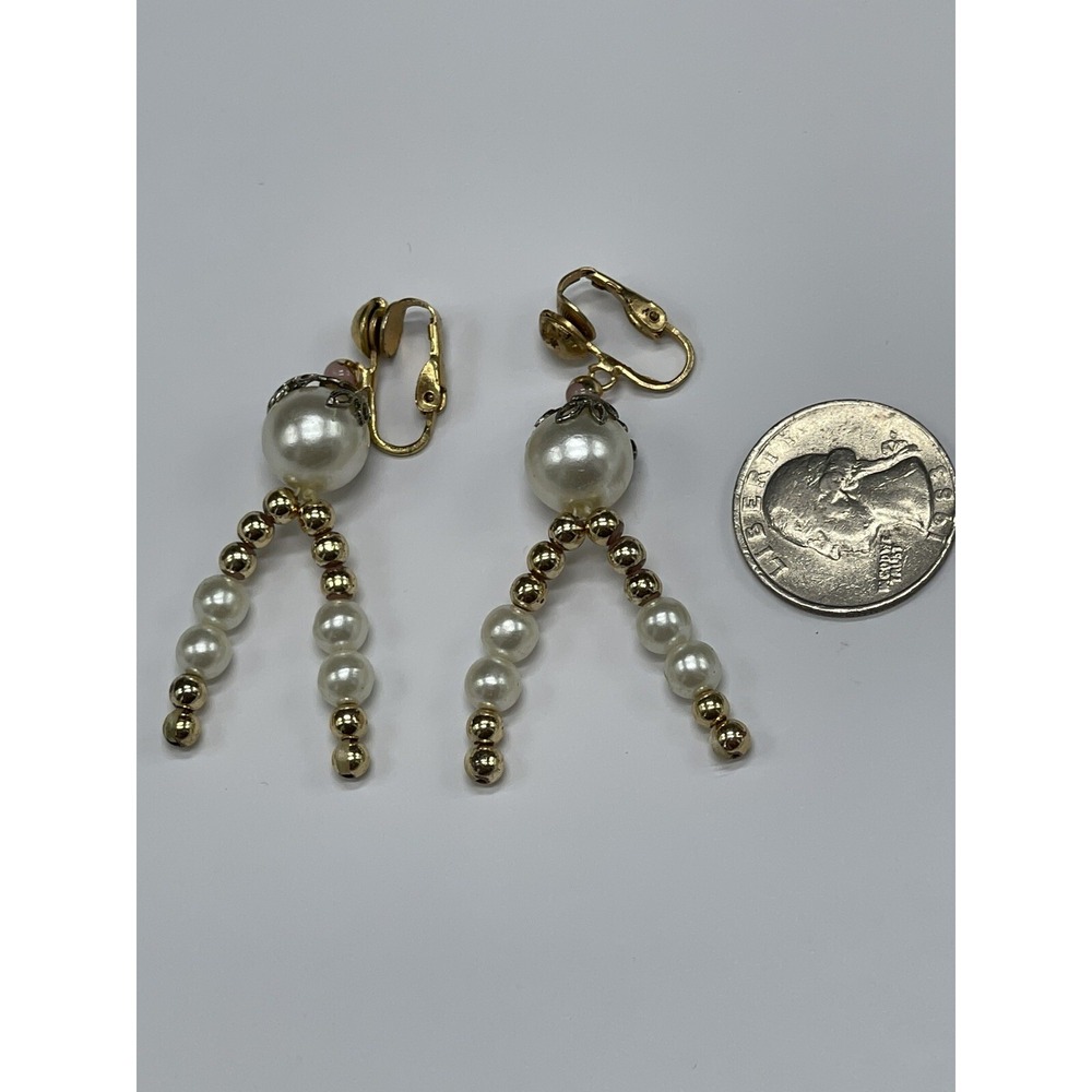 Vintage Pair Drop Dangle Earrings Clip On Fashion Bead